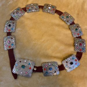 Western Sissy & Me Cowgirl Vintage Silver Navajo Turquoise Leather Concho Belt